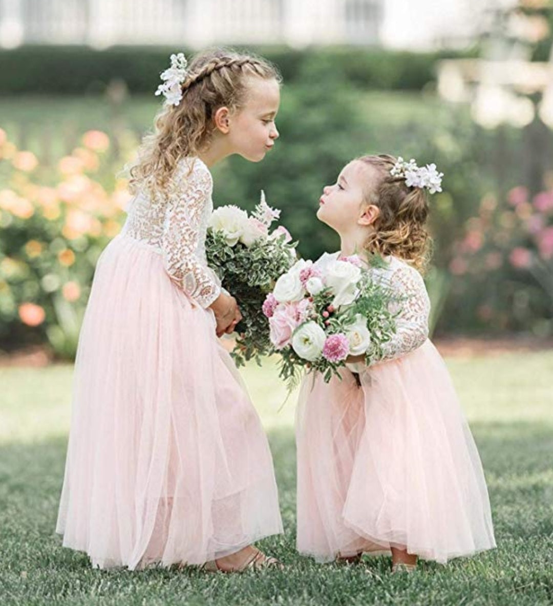 Blush flower girl dress with ivory lace ...